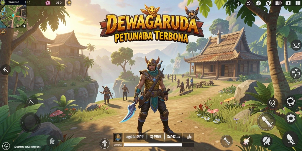Antarmuka DEWAGARUDA menampilkan dunia terbuka yang kaya dan penuh petualangan.