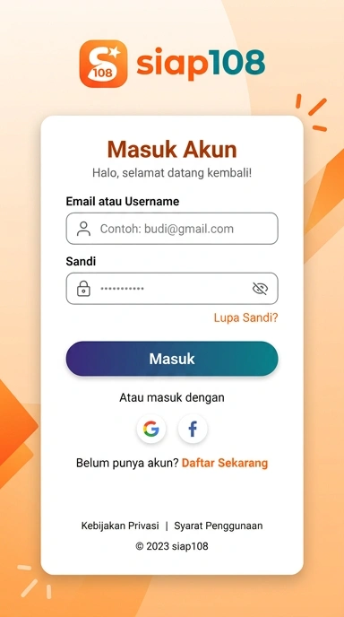 Tampilan halaman login siap108