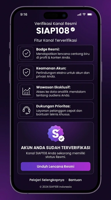 Tampilan kanal resmi siap108